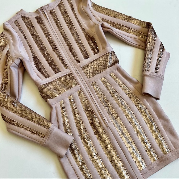 House of CB Massima Bandage Dress Pink and Gold - Picture 7 of 14